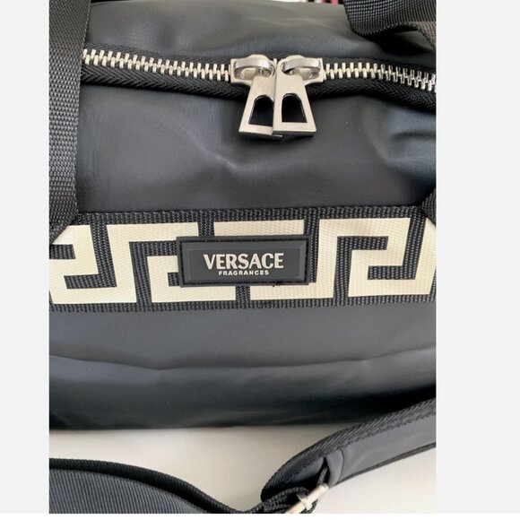 Versace Fragrances Black Duffle with Silver Tone Zipper Travel Overnight Bag New - Picture 4 of 15
